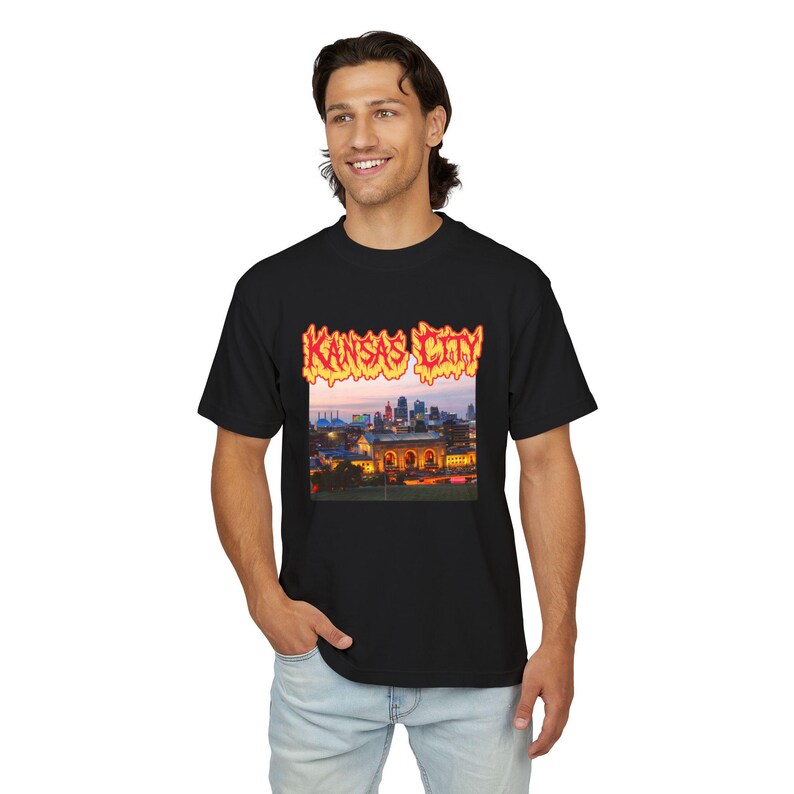 Kansas City Skyline Graphic Tee | Alternative Streetwear Apparel, Unisex Boxy Fit image 8