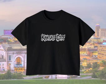 Kansas City Metal Logo Boxy Cropped Tee, Gothic Streetwear Shirt