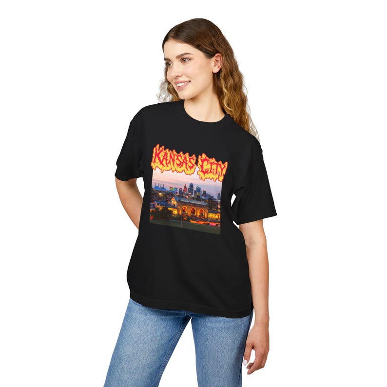 Kansas City Skyline Graphic Tee | Alternative Streetwear Apparel, Unisex Boxy Fit image 6