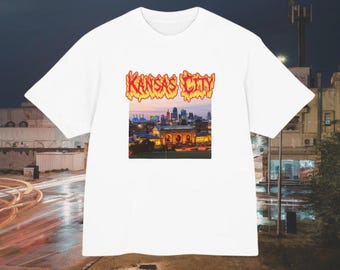 Kansas City Skyline Grafik T-Shirt | Alternative Streetwear-Bekleidung, Unisex Boxy Fit