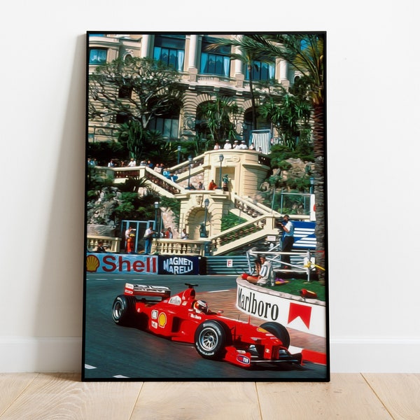 Vintage Monaco Ferrari F1 Wall Art Poster Print: Retro Oil Painting Style for Car Enthusiasts | Aesthetic Retro F1 Oil Painting Home Decor