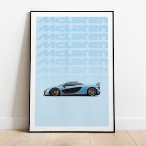 McLaren P1 Car Print Wall Art Poster McLaren Gulf Livery P1 Gulf Race Car Art Work Blue P1 Poster for Car Enthusiasts Car Lover Gift