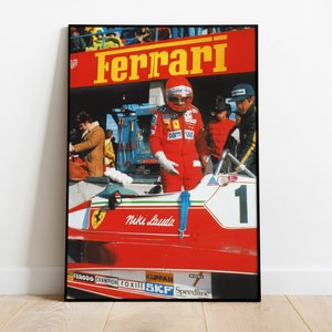 Vintage Ferrari F1 Wall Art Poster Print: Decoración de estilo de pintura al óleo retro para entusiastas del automóvil / Estética Retro F1 Pintura al óleo Decoración del hogar