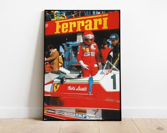 Vintage Ferrari F1 Wall Art Poster Print: Retro Oil Painting Style Decor for Car Enthusiasts | Aesthetic Retro F1 Oil Painting Home Decor