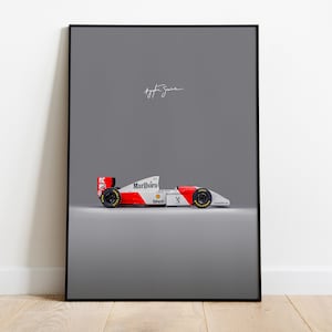Ayrton Senna F1 Car Marlboro Signature Poster Print | Mclaren F1 Wall Art Minimalist Print Gift | Formula 1 Racing Poster | McLaren MP4/8A