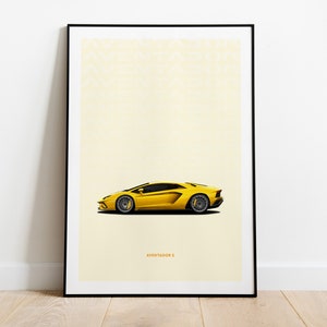 Lamborghini Aventador S Car Print Wall Art Poster For Kids, Boys Room, Nursery, Home Decor, Children, Home Office, Man Cave, Dorm Room