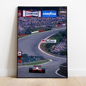 Vintage Senna Spa Belgian Grand Prix F1 Wall Art Poster Print: Entusiastas de carros retrô Marlboro McLaren Fórmula 1 | Decoração estética para casa F1