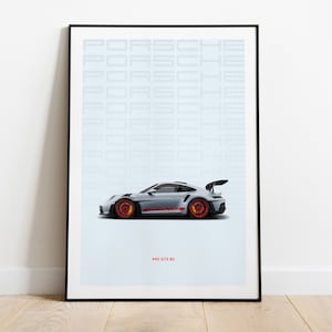 Porsche 911 992 GT3 Rs Car Print Wall Art Poster para niños, Boys Room, Nursery, Home Decor, Children, Home Office, Man Cave, Dorm Room