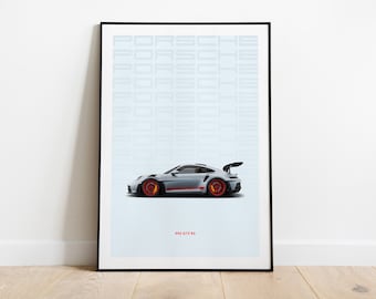 Porsche 911 992 GT3 Rs Car Print Wall Art Poster para niños, Boys Room, Nursery, Home Decor, Children, Home Office, Man Cave, Dorm Room