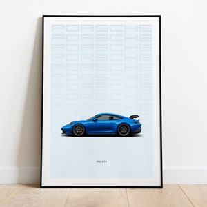 Porsche 911 992 GT3 Car Print Wall Art Poster para niños, habitación de niños, guardería, decoración del hogar, niños, oficina en el hogar, cueva del hombre, dormitorio