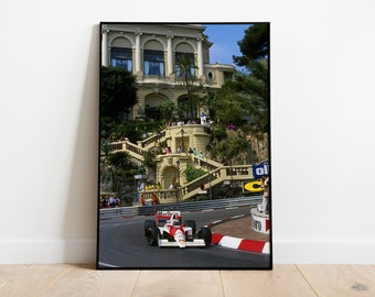 F1モナコポスター、ヴィンテージF1ウォールアート、セナとマンセル