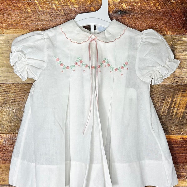 Vintage Cherubs NY White Babydoll Style Baby Girl Dress 6M