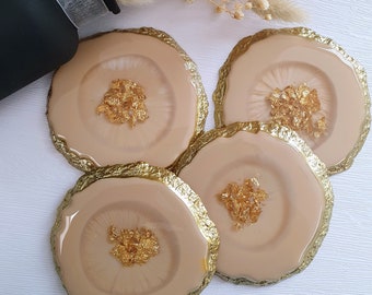 Beige Brown Handmade Resin Coasters Set of 4 | Home Decor | Decorative Plate | Decorative Tray | Table Decor | Gifts & Presents | Homeware