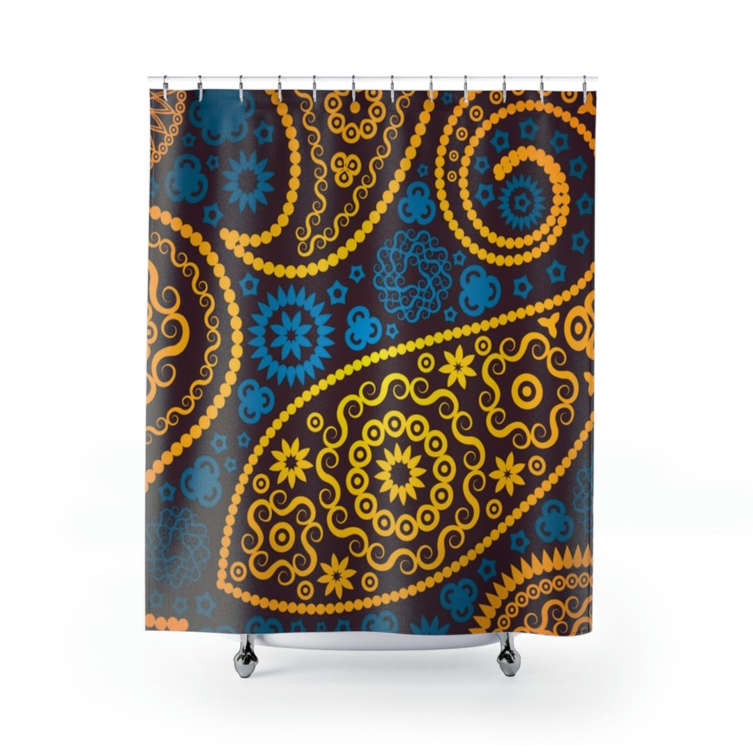 Blue and Gold Shower Curtains Etsy