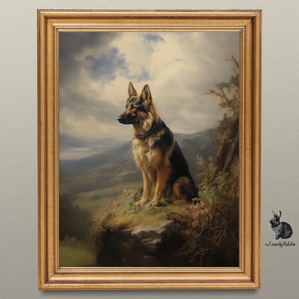 Majestuoso pastor alemán: arte mural digital de un perro noble en medio de la naturaleza - Decoración de pared para entusiastas caninos