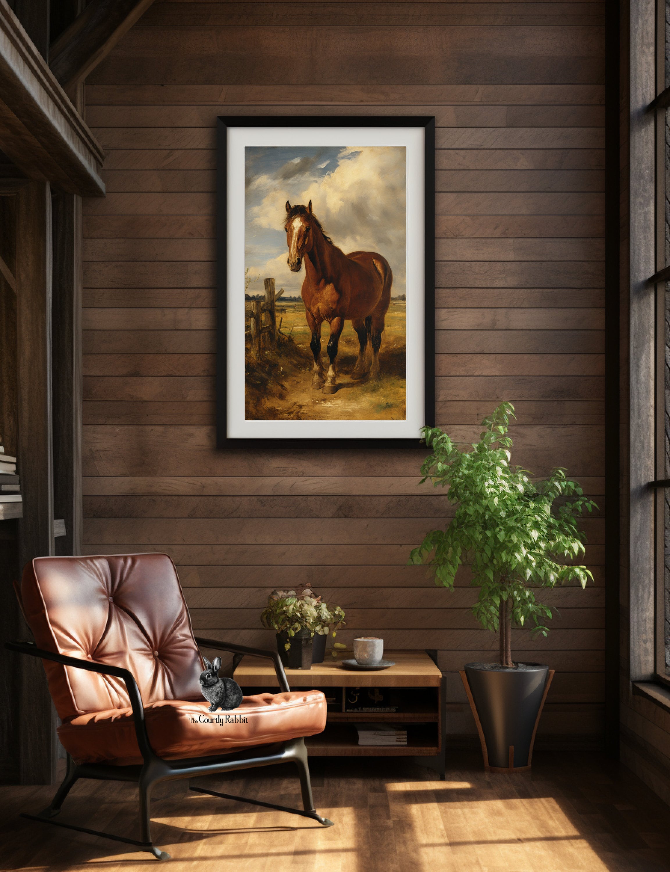 Vintage Chestnut Horse: Digital Wall Art of Majestic Equine in Field ...