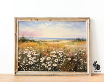 Rustic Wildflower Meadow: Digital Wall Art of Scenic Landscape - Timeless Nature Decor for Home