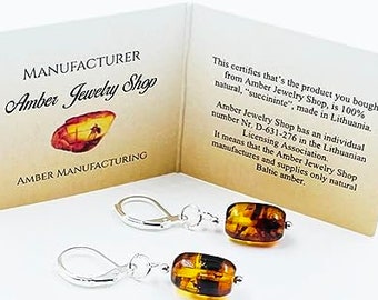 Beautiful Amber Earrings / Amber Drop Earrings/Natural Baltic Amber Jewelry /Amber Tear Drop Earrings /Gift For Her / Handmade Earrings / /