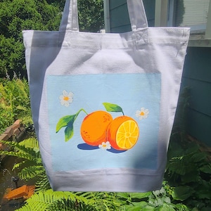Handpainted Oranges Summer Tote Bag, Canvas Tote