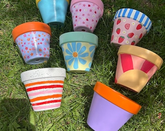 Handpainted Plant Pots Floral Themed Patterned Summer Themed Gifts for Mothers Day, Birthdays, House Plant Pots, Gardener Gifts