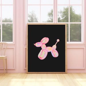 Pink balloon dog print, pink printable wall art, preppy pink bedroom decor teens, posters for dorm room, dorm print, college apartment art