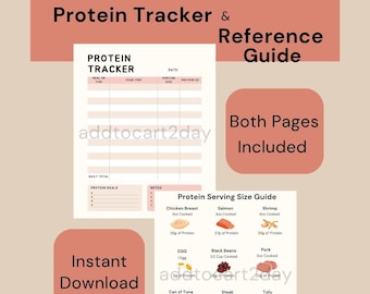 Rastreador de proteínas y guía de referencia, Rastreador de proteínas imprimible, Tabla de proteínas, Guía visual de proteínas, Lista de alimentos ricos en proteínas, Tamaño de la porción