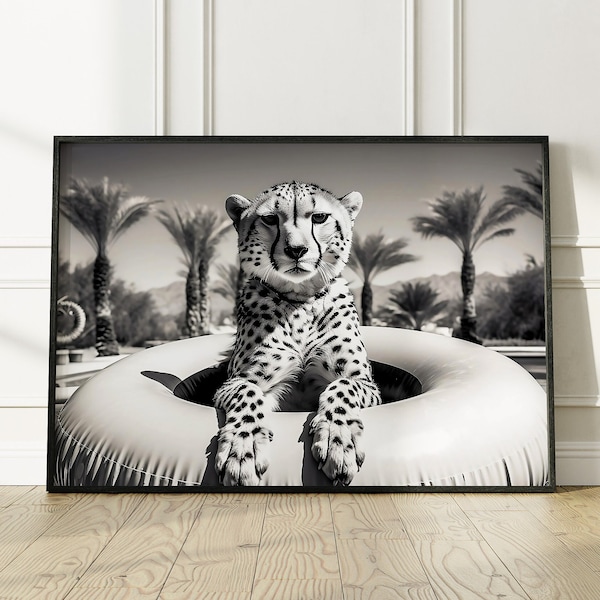 Cheetah Poster, Black and White Photography, Vintage Photography, Vintage Fashion Digital Print, Wall Art Dorm Printable Cheetah