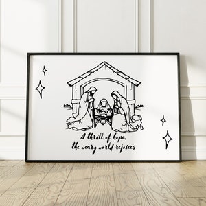The weary world rejoices printable, nativity scene, nativity poster, christmas line art, Nativity Scene Art, Christmas Nativity Art, Jesus
