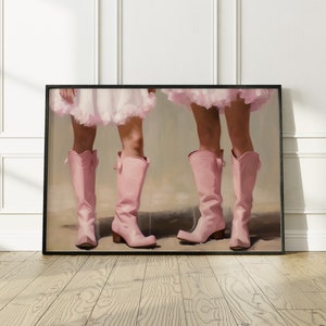 Cowgirl Boots Wall Art, Coastal Cowgirl, Retro Downloadable Print, Girly Western Wall Art, Pink Apartment Painting, 1950s Aesthetic, Western