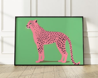 Pink Green Leopard Poster Print, Cheetah Wall Art, Trendy Wall Art, Preppy Room Decor, Maximalist Decor, Printable Boho Wall Art, Boho Decor