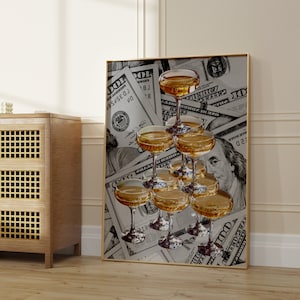 Money doesn&#39;t buy happiness, 100 dollar print, (digital download), Dollar art, Preppy wall art, Preppy poster print, Preppy room decor