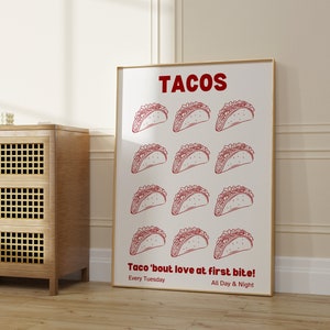 Taco Time Poster, Posters With Food, Vintage Food Poster, Kitchen Wall Art, Retro Food Poster, Bar Cart Decor Print, Vintage Food Print