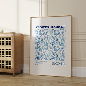 Blauer Blumenmarkt Druck, Dekorative druckbare Wandkunst, Blumenmarkt Poster, Blumen Blauer Druck, Dekorative Drucke, Rom Blumenmarkt