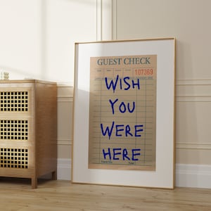 Wish You Were Here Print, Wish You Were Here Sign, Guest Check Print, Blue Trendy Wall Art, Retro Wall Art, Bar Cart Print