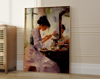 Renaissance Print, Warm Aesthetic Painting, Book Nook Art, Girly Apartment Decor, Chinoiserie Art, Grand Millennial Wall Art, Portrait Print