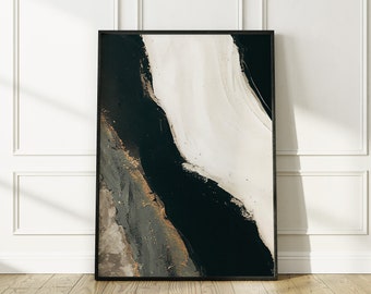 Impresión de arte de pared Japandi, arte de pincelada abstracta negra, impresión de pintura abstracta moderna, Wabi Sabi, abstracto moderno, descarga de decoración Japandi