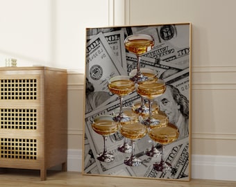 Problemy z szampanem Wydruk, Problemy z szampanem, Wydruk za 100 dolarów, Wydruki na wózkach barowych, Sztuka ścienna w stylu preppy, Wydruk plakatu w stylu preppy, Pokój w stylu preppy, Cyfrowy