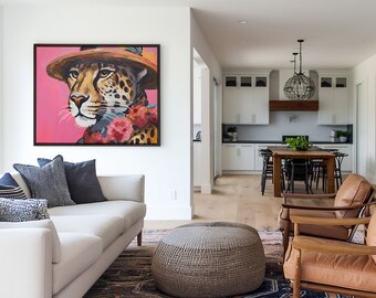 cheetah animal print pink orange preppy wall art preppy dorm room decor aesthetic wall art prints trendy maximalist wall art dopamine decor