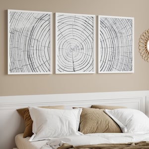 Tree Ring Prints Set, Japandi Art, Tree Ring Print, Set of 3 Prints Aesthetic Neutral, Apartment Print Set of 3, Triptych Art, Stump Art