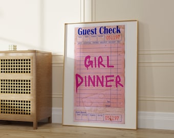 guest check print | trendy bar cart wall art | pink guest check poster | bar cart decor | pink wall art | preppy pink print | girl dinner
