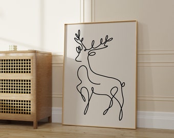 christmas print | reindeer line art | scandinavian christmas decor | neutral christmas wall art | boho christmas printable | reindeer print