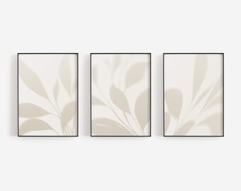 Neutral Wall Art Prints, Botanical Art, Set of 3 Beige Plant Prints ...