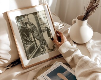 Cheetah Poster, Black and White Photography, Vintage Photography, Vintage Fashion Digital Print, Black and White Wall Art, Digital Download