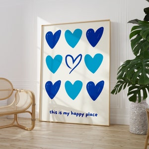 Colorful hearts wall art, Blue trendy wall art, Bright wall art, Abstract hearts art, Preppy wall art, College room decor, Trendy Dorm decor