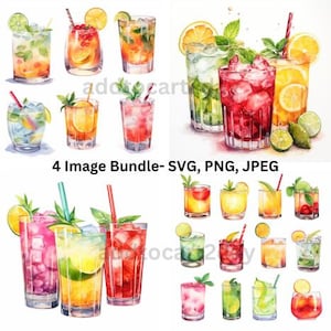 Aquarelle Cocktails Clipart, Cocktail png, Boissons d'été PNG, Clipart de boissons alcoolisées, Cocktail svg, Boissons, Spiritueux, boissons mélangées