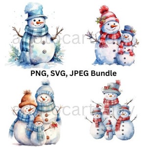 Watercolor snowman clipart, Christmas clipart, snowmen png, snowmen svg, snowman family clipart, snowman png, holiday clipart, snowman png