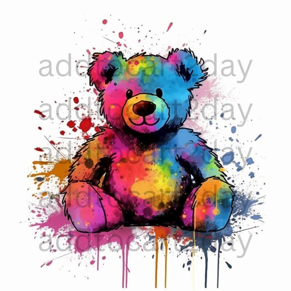 Teddy Bear PNG, Teddy Bear SVG, graffiti svg, colorful teddy bear, watercolor teddy bear, sublimation teddy bear, urban streetwear