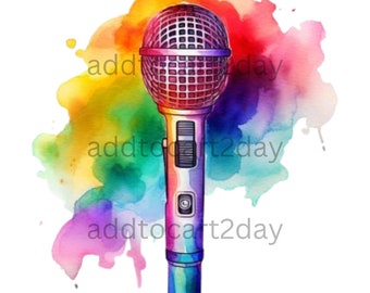 colorful microphone svg, watercolor microphone png, microphone svg, watercolor microphone svg, microphone clipart, digital download