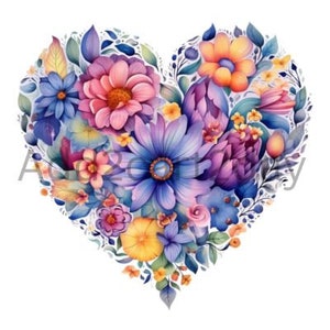 Floral Heart svg, Watercolor Floral Heart Clipart png, Valentines Day png, Love png, Floral Heart png, Hearts png, hearts svg, digital file