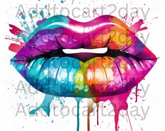 Dripping Lips svg, watercolor Lips png, lips svg, graffiti art print, urban svg, urban png, colorful lips, neon sublimation, hip hop png